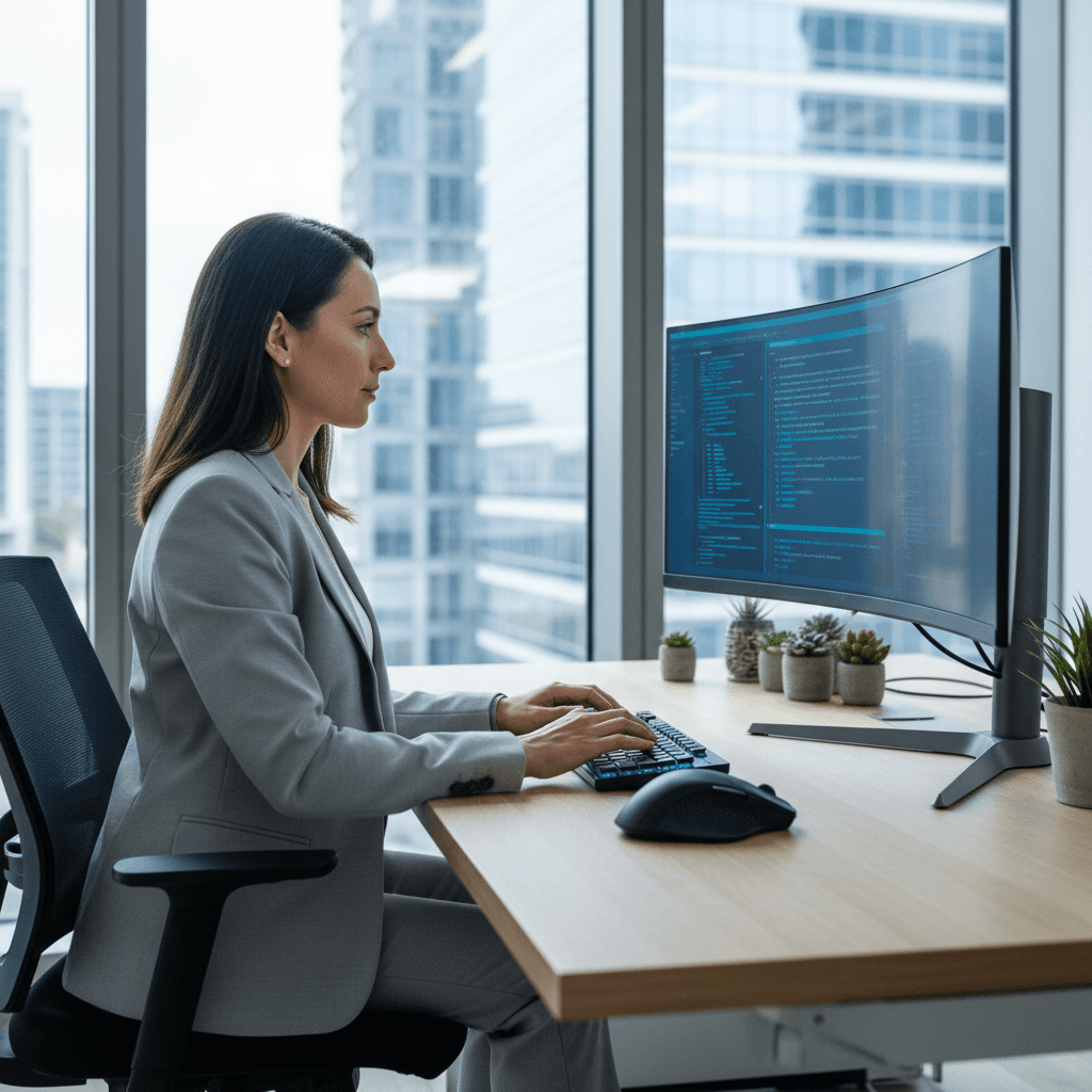 Personal computer professionale in uso in ufficio moderno