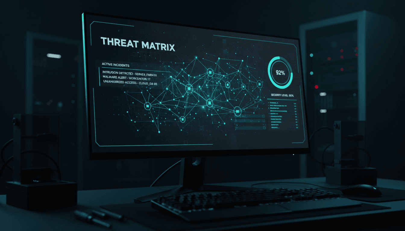 Dashboard di sicurezza informatica con grafici di monitoraggio della rete